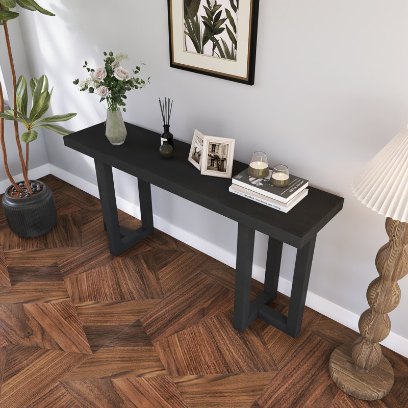 Geometric Design Console Table With Solid Pine Legs, Black