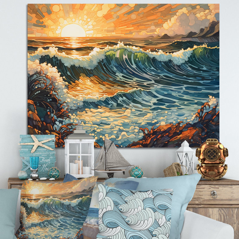 Impression sur toile Bright Sun Majestic Waves I, H 30 po x l 40 po x P 1,5 po, Toile tendue