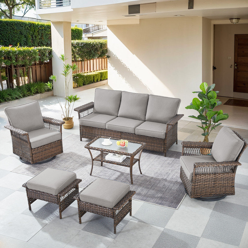 Sherinda Wicker 5 - Person Patio Conversation Set with Cushions, Gray