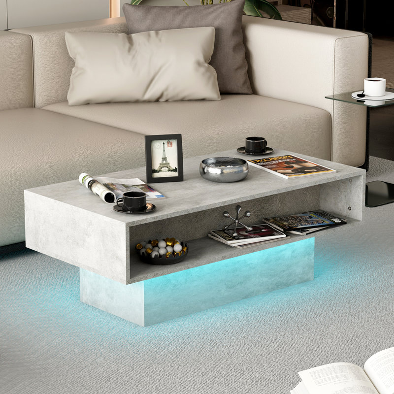 Modern Rectangular Coffee Table with Storage – Unique Design and 16-Level Adjustable Brightness