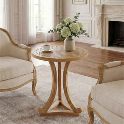 Table d'appoint ronde en bois au fini naturel - Table de bout courbée élégante pour le salon, la chambre à coucher ou le patio