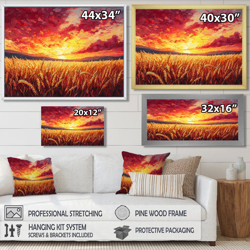 Coucher de soleil sur le champ de blé II - campagne, art encadré, Cadre simple, Noir, noir, noir, noir, H 12 po x l 20 po