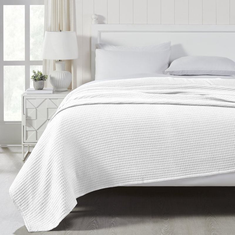 Couverture thermique moderne 100% coton gaufré Modern, Grand lit, Blanc