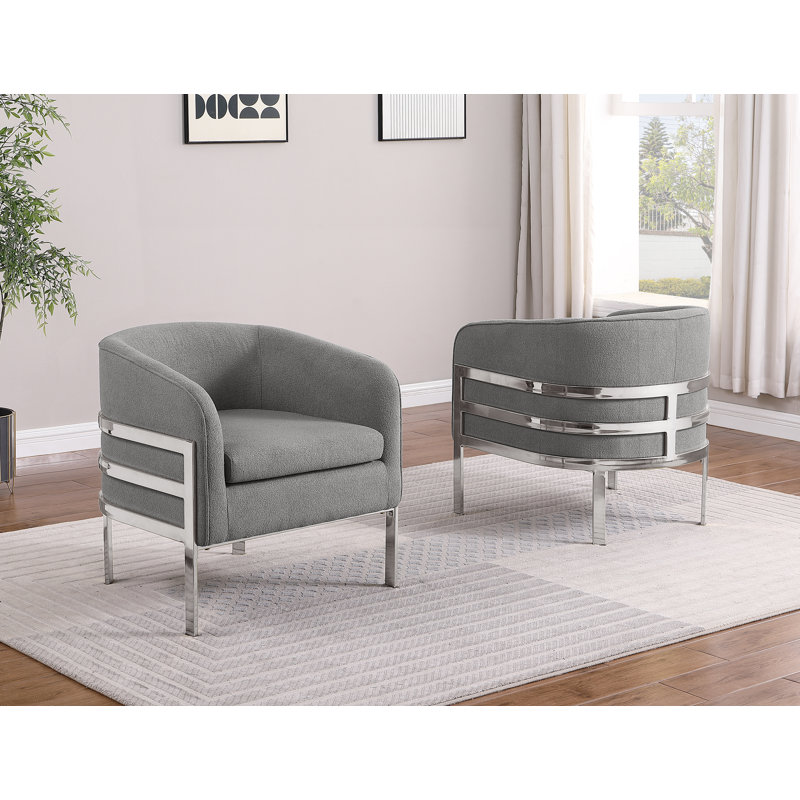 Chaise d'appoint Teddy avec structure en chrome, Gris, Argent argent