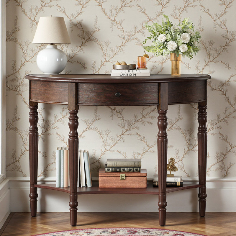 39" Console Table, Half Moon Shape, With Drawer & Shelf, For Entryway, Living Room, Hallway, Espresso