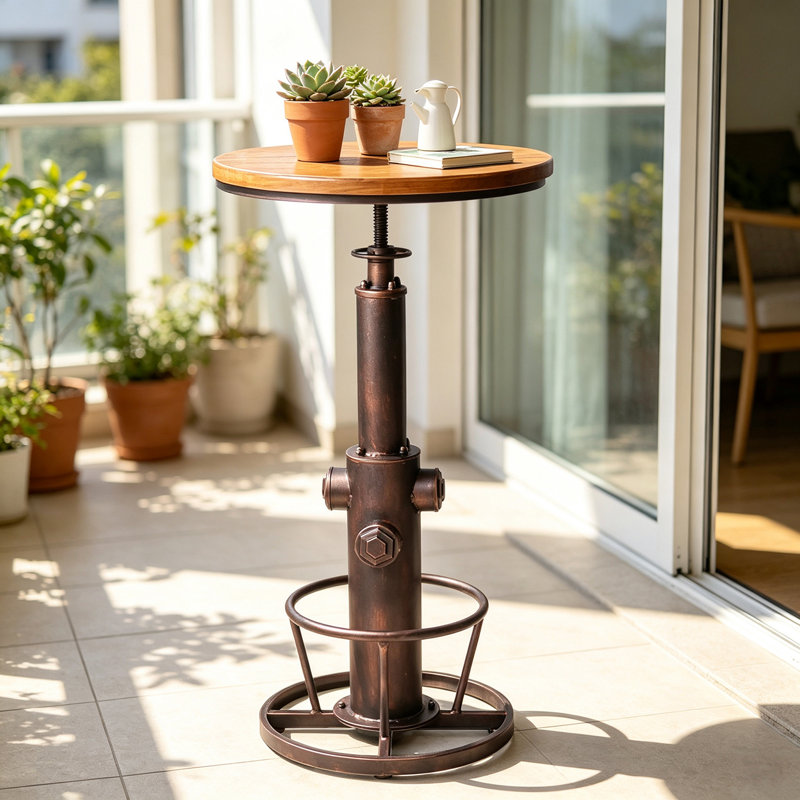 Dining Table Pine Round Solid Wood Top Metal Base Dining Table, Copper