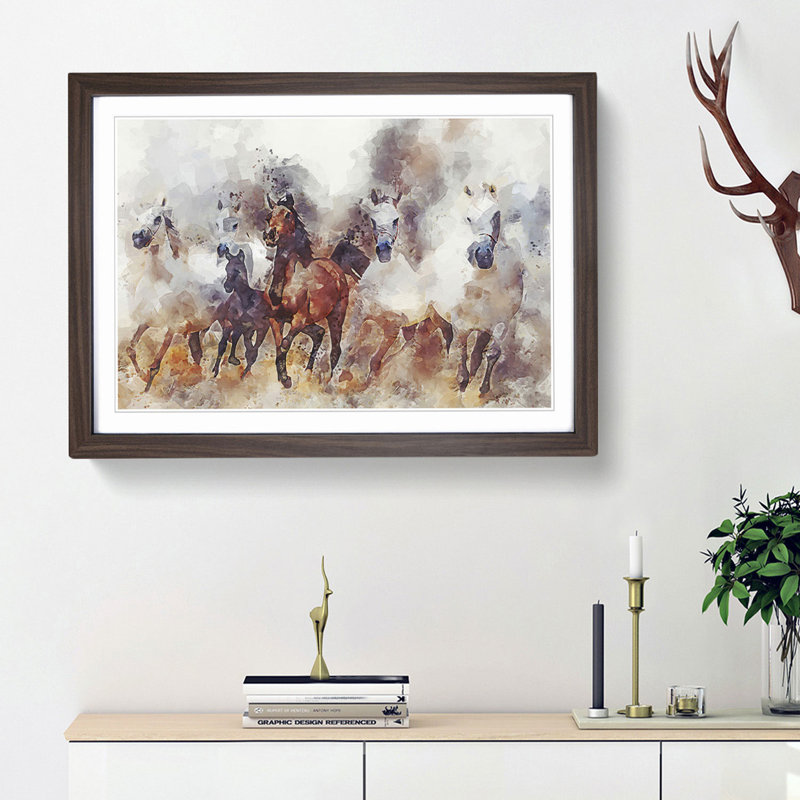 Galloping Horses in Abstract - Framed Print, Walnut Framed, 36cm H x 48cm W x 2cm D