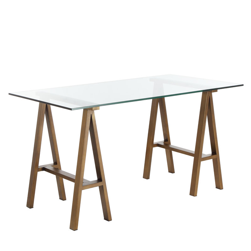 Brady Glass Desk, 30" H x 71" W x 36" D, Brushed Brass