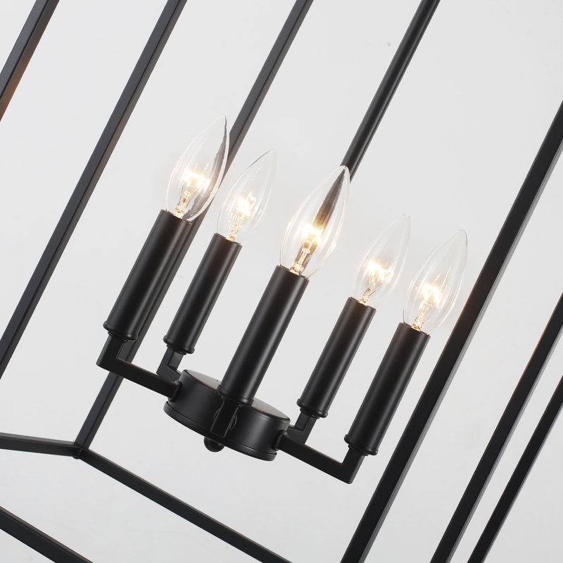 5 - Light Dimmable Lantern Square/Rectangle Chandelier, Matte Black