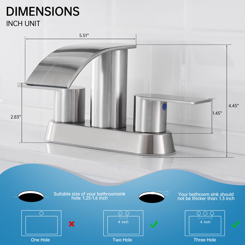 Robinet pour salle de bain à 2 poignées avec ensemble de bonde centrales , Nickel brossé