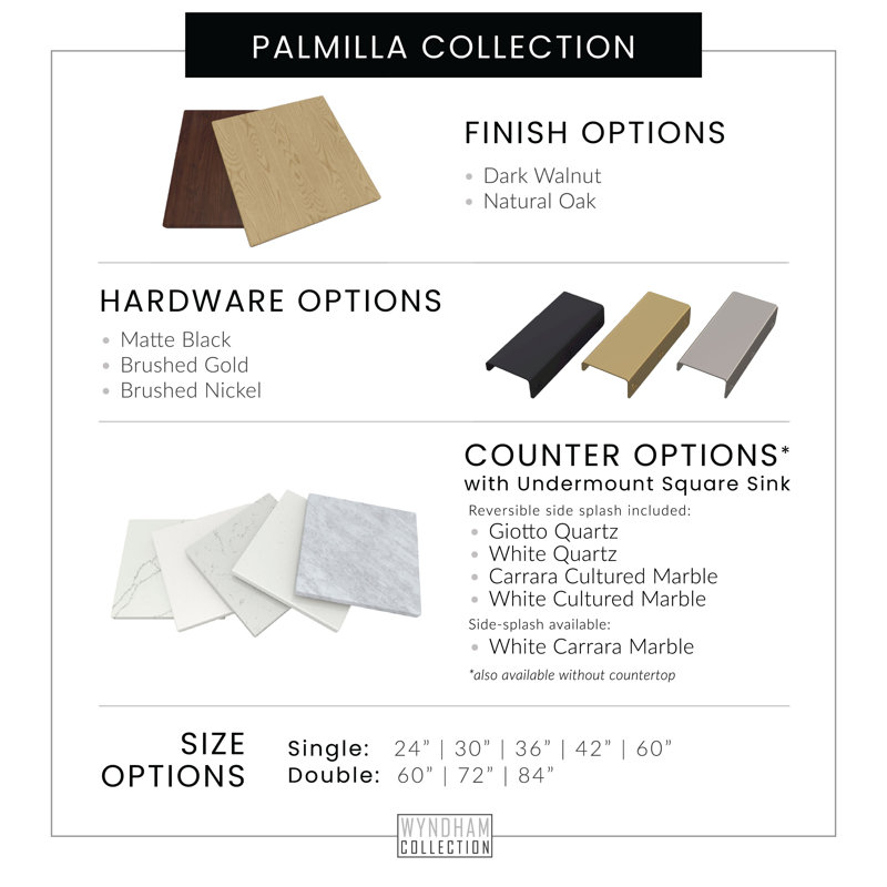 Meuble-lavabo simple avec plateau en quartz Palmilla, 30", Giotto Quartz, Brown / Matte Black