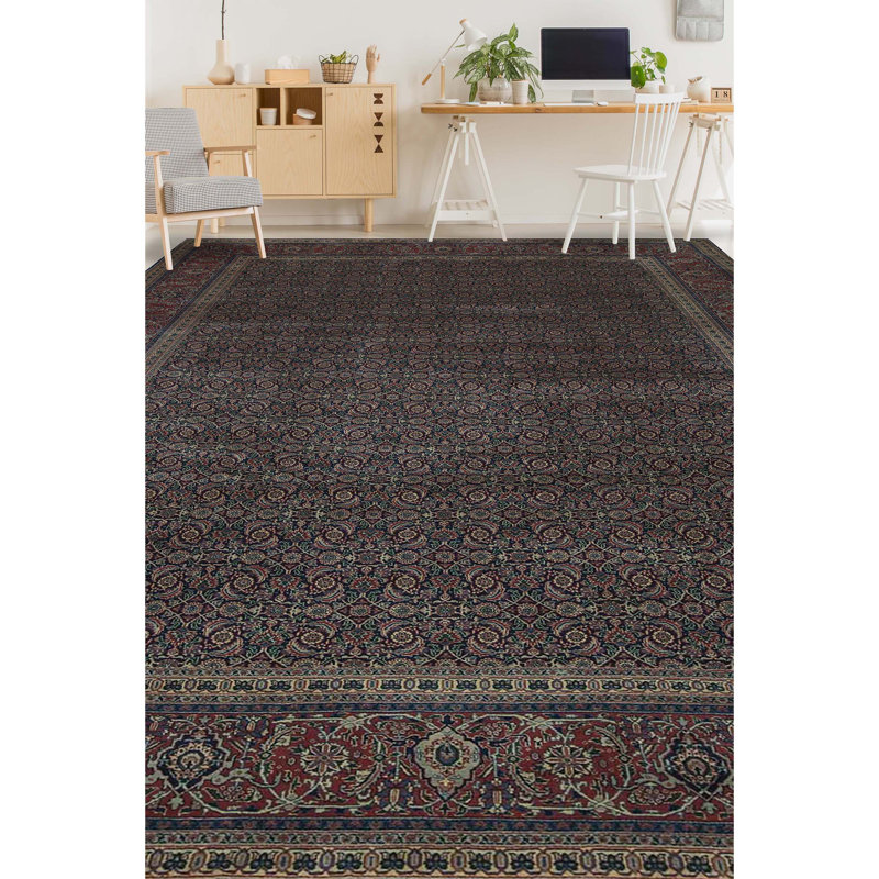 Hand-Knotted High-Quality Navy and Rust Area Rug