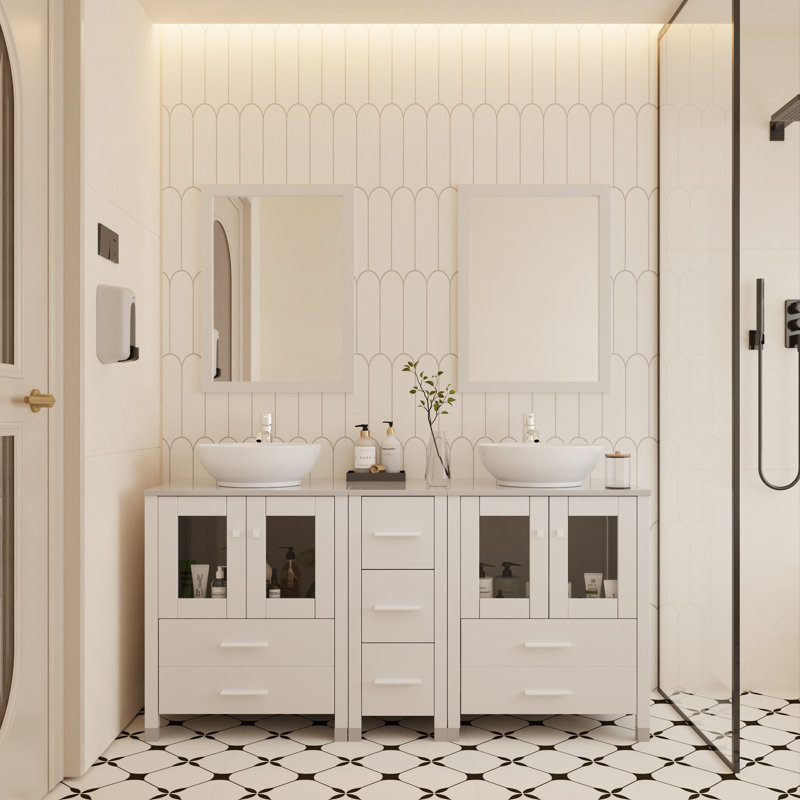 Marinus 61.5'' Double Bathroom Vanity Set with Mirror, White