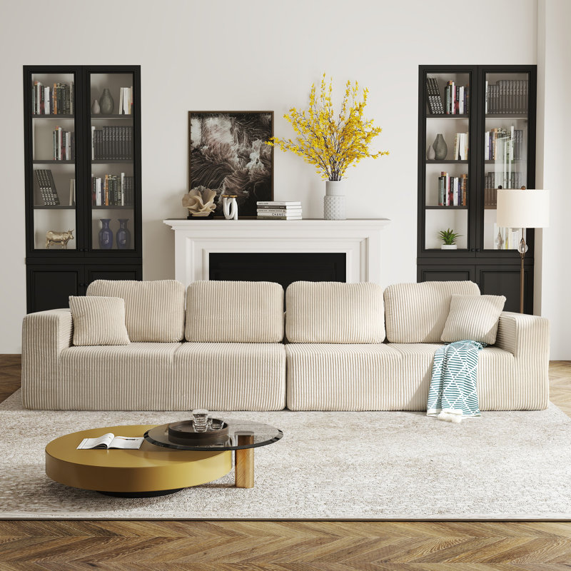 Canapé modulaire en L en velours côtelé avec dossier rembourré de 92,9 po Boneless Finkbeiner, Velours côtelé beige