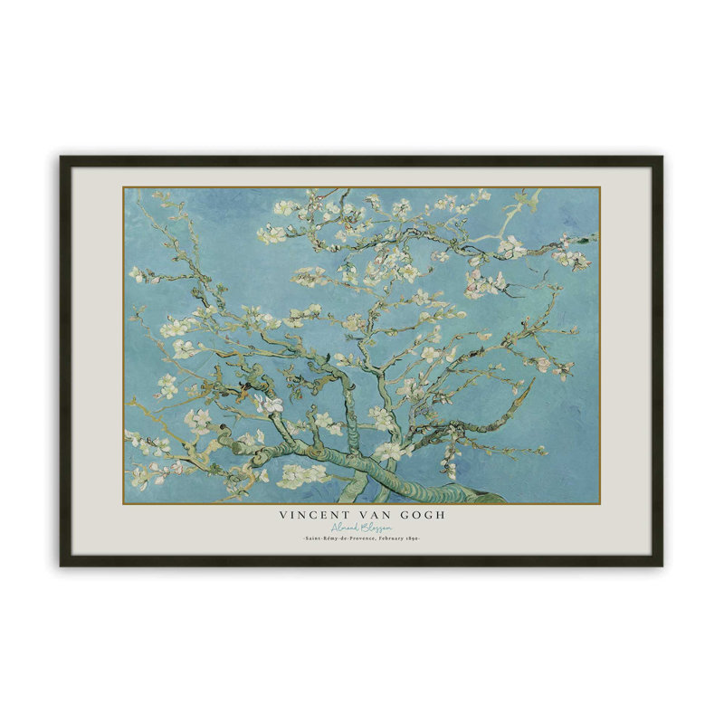 Motif de fleurs d'amandier de Van Gogh, H 12 po x l 15 po x P 1,25 po, Reproduction encadrée sans passe-partout, Noir satiné