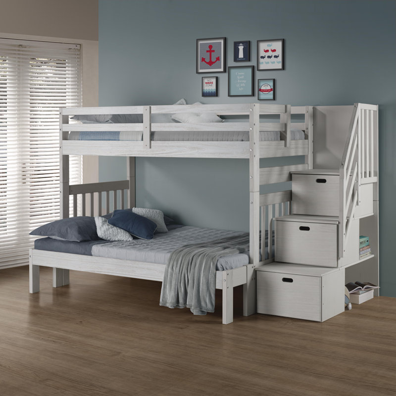 Ahmia Kids Twin Over Full Bunk Bed, White Mist