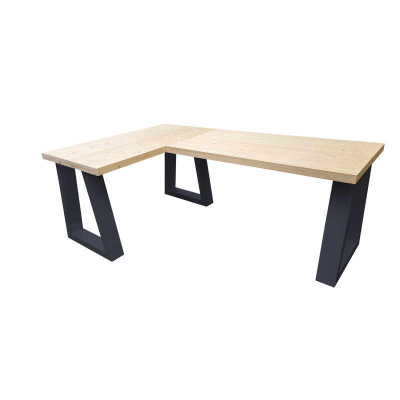 Adonay Solid Wood Writing Desk, Natural, Black, 75" H x 180" W x 70" D