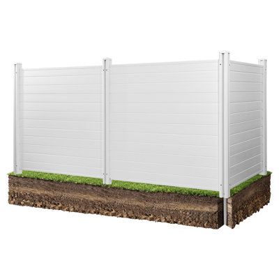 3 Panels Outdoor Privacy Screen, 50 x 50 in Air Conditioner Fence with 27.6 in Ground Stakes, Pool Equipment Enclosure, Horizontal Vinyl Privacy Fence, Ideal for Trash Can and A/C Units, White