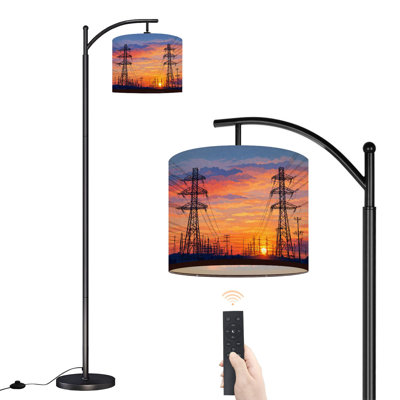 Arc Floor Lamp with Adjustable Lampshade distribution electric substation power lines Standing Lamp 3 Color Temperatures Dimmable Tall Pole Lamp with Foot Switch for Bedroom