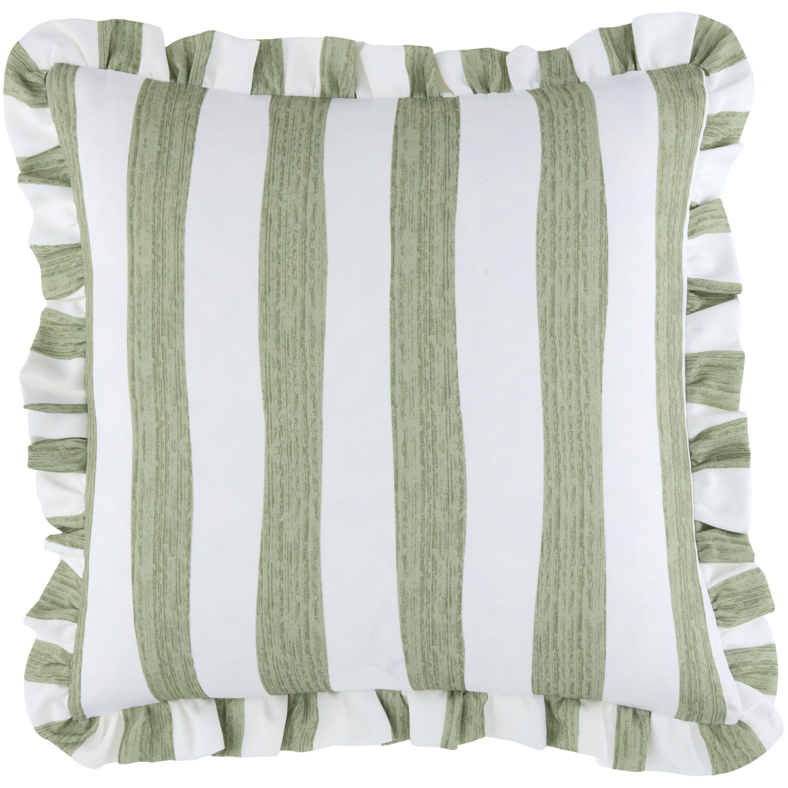 Laguna Ruffle Indoor/Outdoor Throw Pillow, Green Striped, Square 18", Down