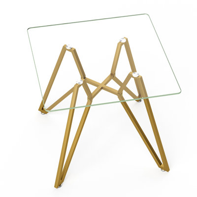 Gold Tempered Glass Dining Table 35.4 Inches Square, Suitable For Family Gatherings, Compact Design Small Spaces, With Adjustable - Slip Feet Inch Square Modern Metal Legs, 2 4 People, Scratch And