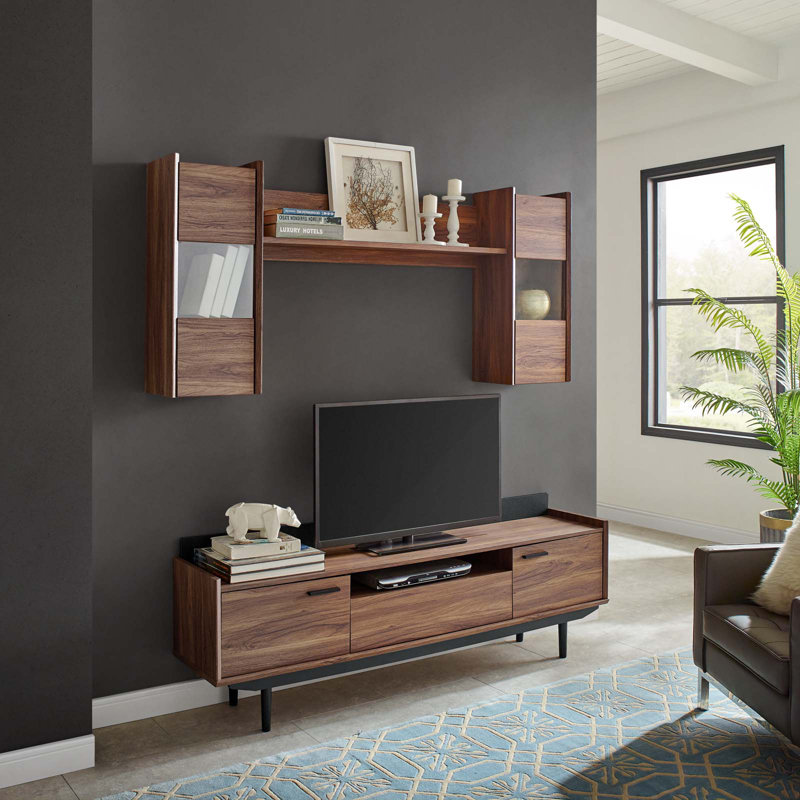 Mid-Century Modern Black Walnut 71" Entertainment Center with Storage