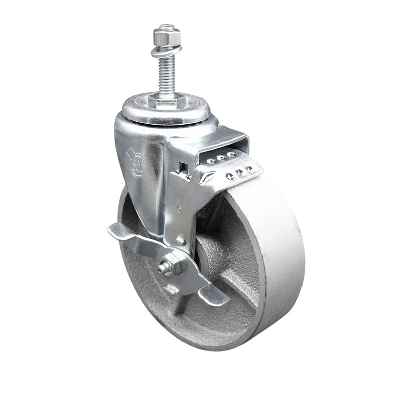 Ensemble de roulettes à tige filetée en acier pivotant de 5/8 po avec frein SCC