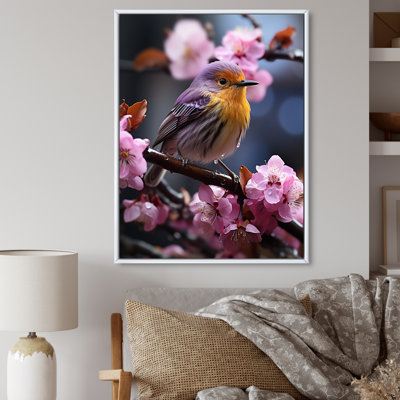 Oiseau jaune sur une fleur de cerisier III sur toile