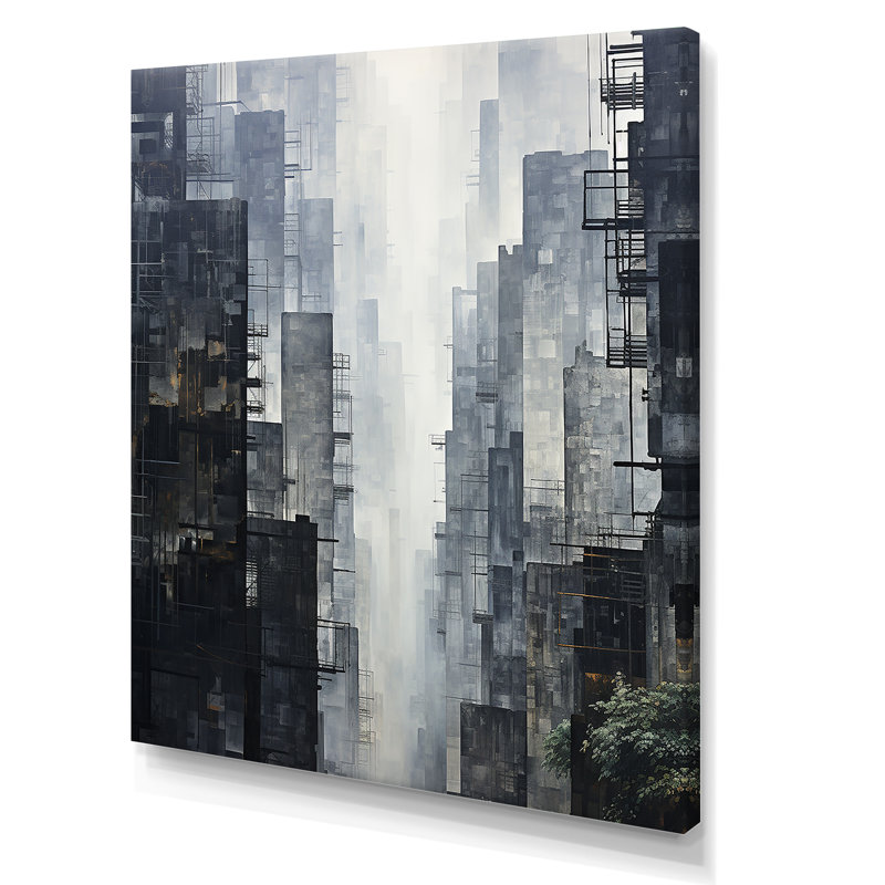 Horizon I, gratte-ciel gris - art mural gratte-ciel, Toile tendue, H 32 po x l 16 po x P 1 po
