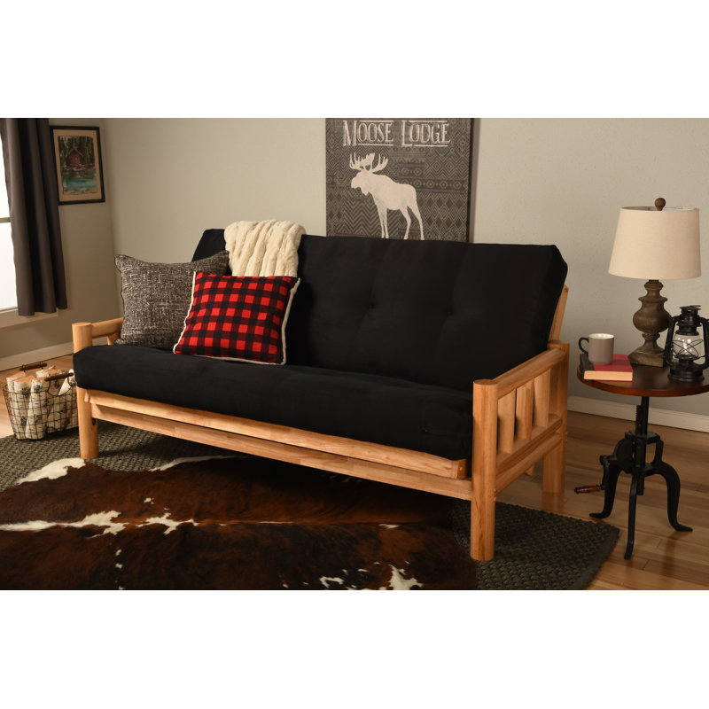 Futon double en coton avec matelas Anders, Microfibre noir suède, Naturel