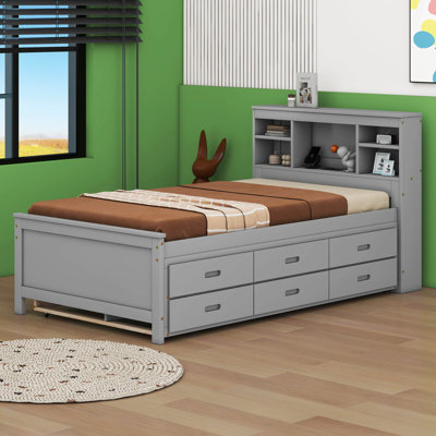 Twin Size Platform Bed With Storage Headboard And Drawers