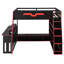 Full Size Wood Loft Bed with Adjustable Desk, Multi-Storage Shelves & RGB LED Light, Red-1748270840