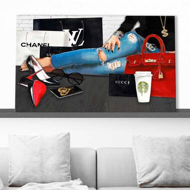 Woman Sitting on Stairs with Louis Vuitton Bag - Canvas Print Wall Art by Cece Guidi ( Fashion > Fashion Brands > Louis Vuitton art) - 12x8 in