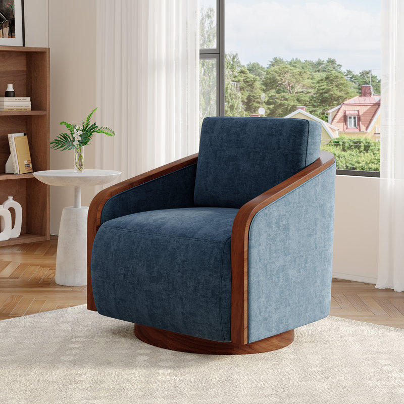 Fauteuil demi-tonneau pivotant avec coussins décoratifs Farmhouse, Marine