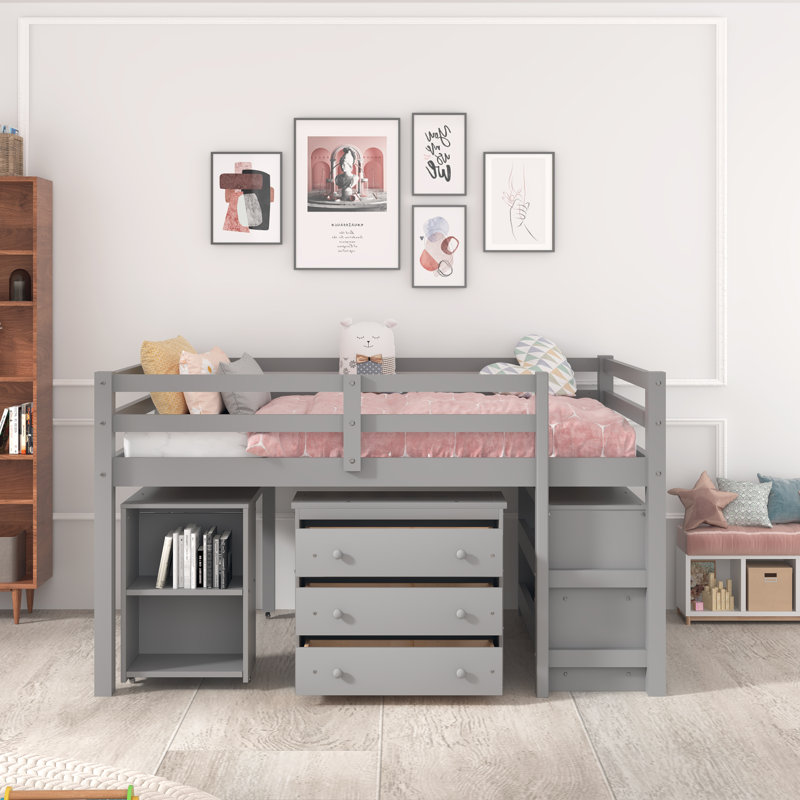 Fynnley Kids Full Loft Bed with Drawers, Gray