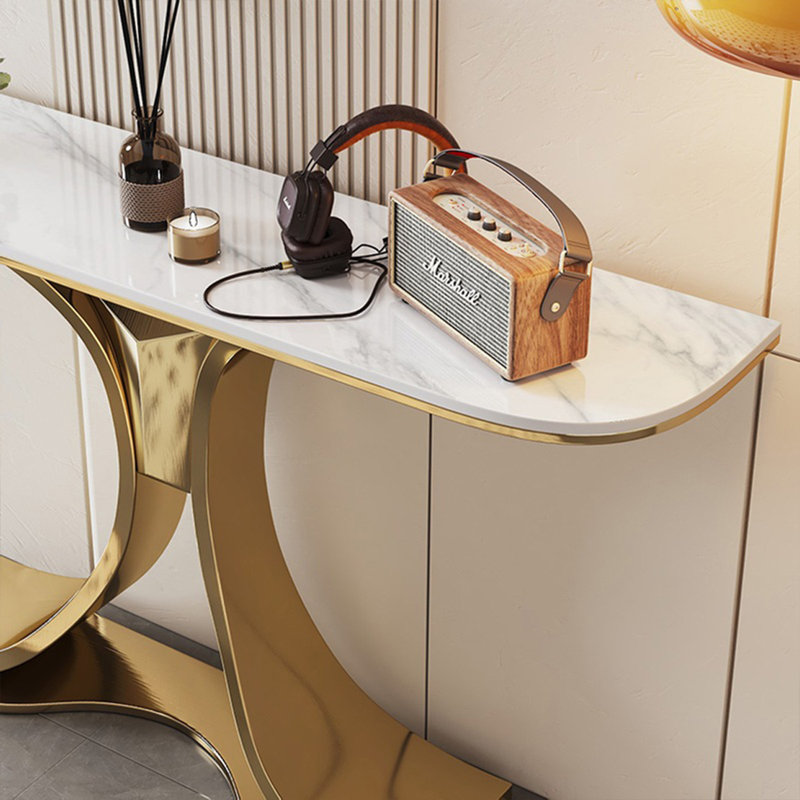 Console simple et moderne, H 31,49 po x l 59,06 po x P 11,81 po, Blanc, Doré