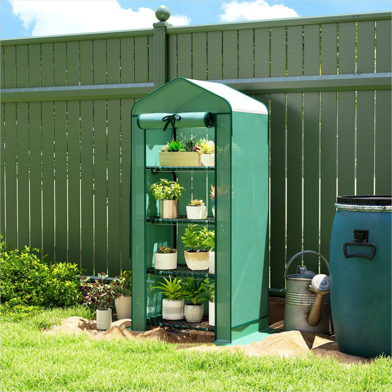 Serre en acier et en polyéthylène vert pour espace extérieur avec tablettes, 10,9 po x 7,8 po x 24,5 po, Green