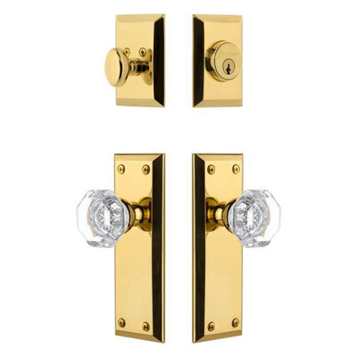 Grandeur Fifth Avenue Long Plate Entry Set with Chambord Crystal Knob in Satin Nickel