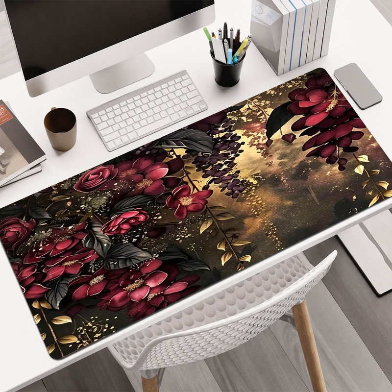  Tapis de souris en caoutchouc, surface en microfibre lisse, base antidérapante, tapis de souris décoratif à bord arrondi pour le bureau et les jeux, 17 x 47 po, rose cerisier de Paris
