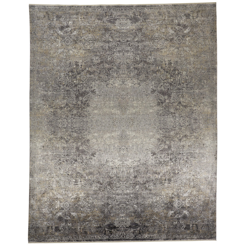 Tapis oriental usé tissé à la machine 12 pi x 15 pi brun et gris