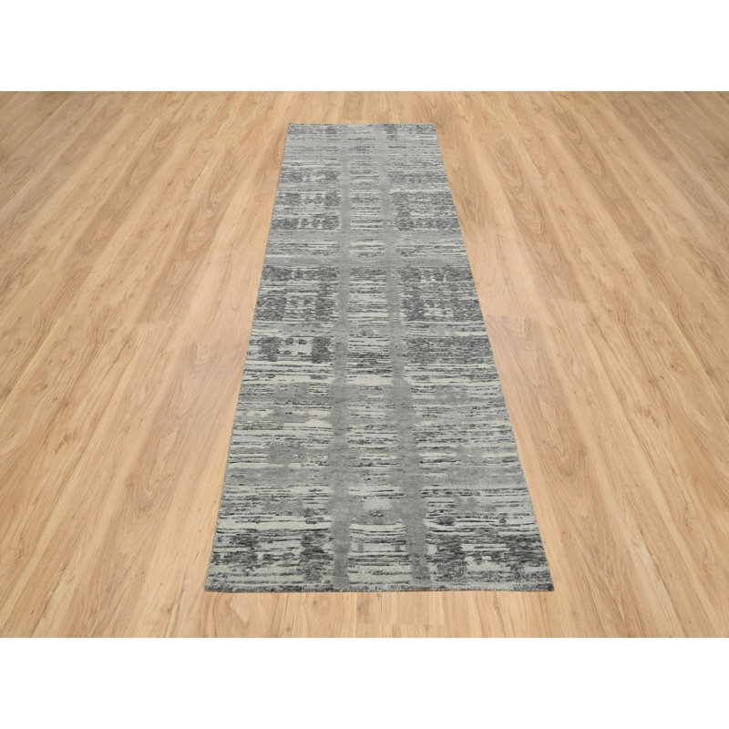 Tapis de couloir gris 2 pi 6 po x 10 pi en laine naturelle de conception moderne 55C920158C2340D7926DC9939A499FCD