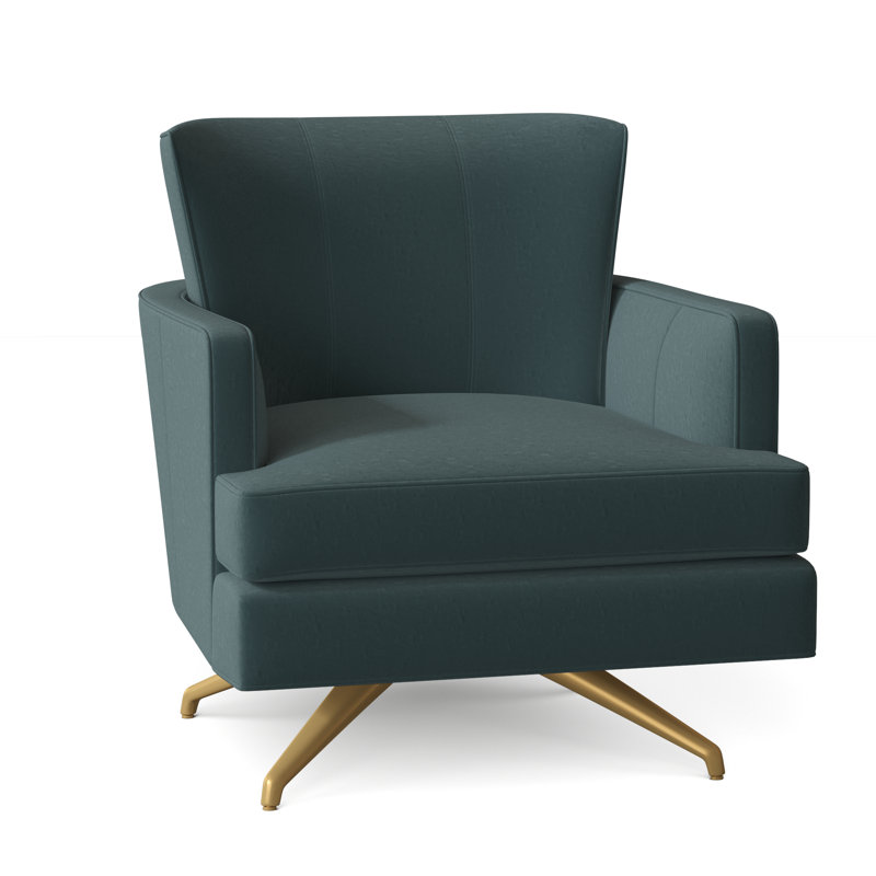 Kyle Swivel Armchair, Brushed Brass, 1181 Pearl Genuine Leather