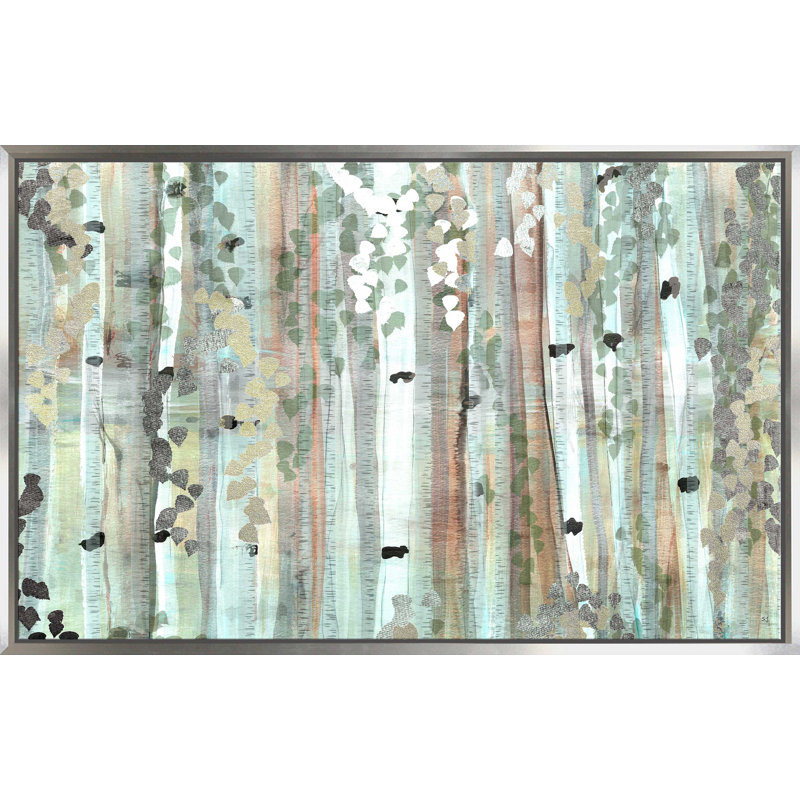 Spring Birch Meadow par - Peinture, Cadre flottant argent, H 31,5 po x l 51,5 po x P 2 po