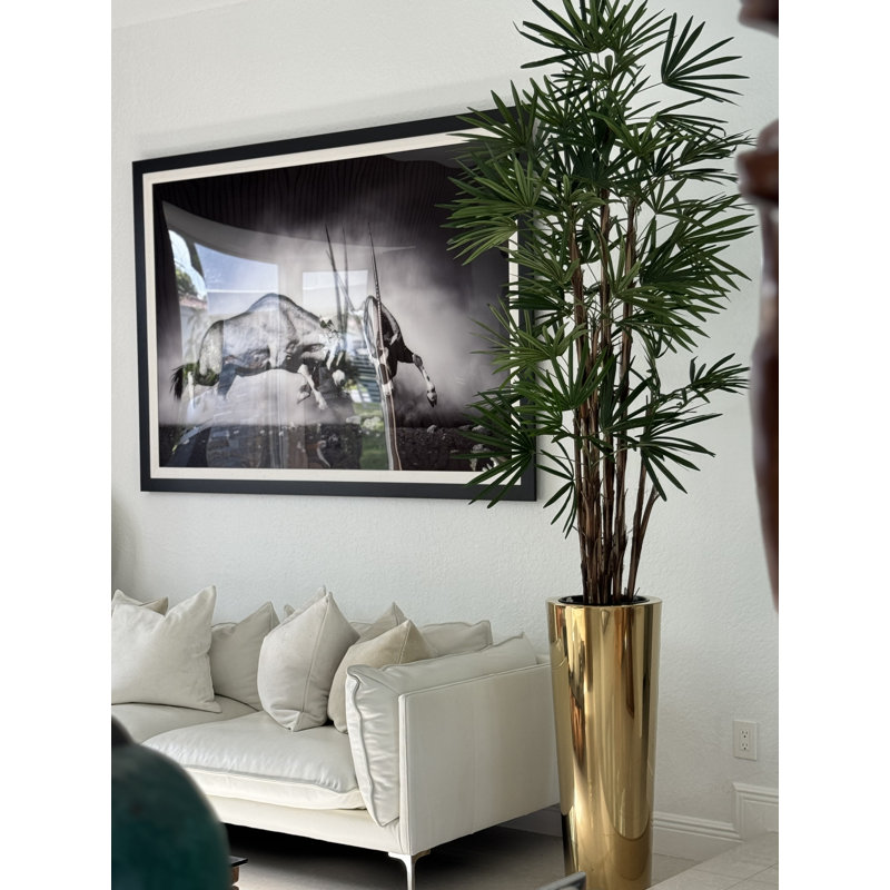 Lady Faux Palm Tree in Metal Planter, Gold, 96" H x 33" W x 33" D