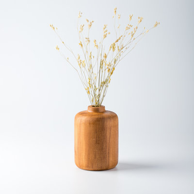 Élégant vase en bois, finition claire et noyer, 5,9 x 5,9 x 3,1 pouces | Fabrication 100% bois massif | Parfait pour la décoration intérieure, les centres de table et les cadeaux | Ajoute un charme naturel à tout espace, design durable et élégant