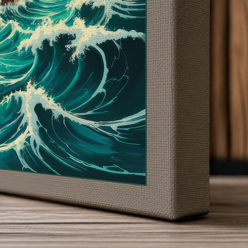 Vessel in Stormy Seas Romantic - Wrapped Canvas, 36x24 - 91.4 x 61.0 cm, Taupe Border