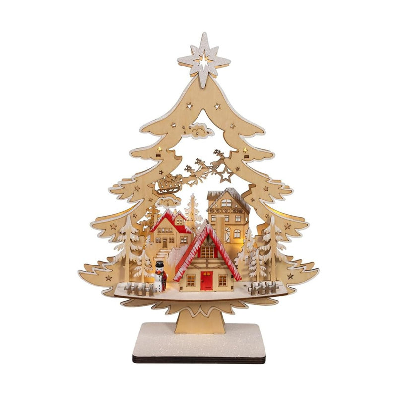Kurt Adler Battery-Operated LED Tree with Village Scene, 15.5in