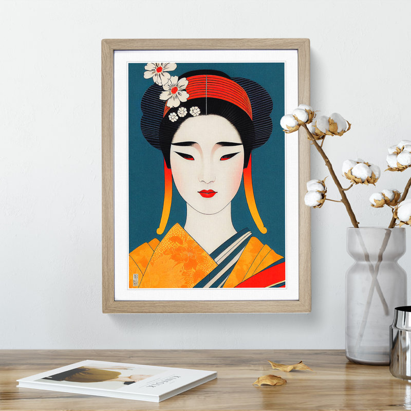 Face Of A Geisha No.3 - Single Picture Frame Print, Oak, 64cm H x 46cm W x 2cm D