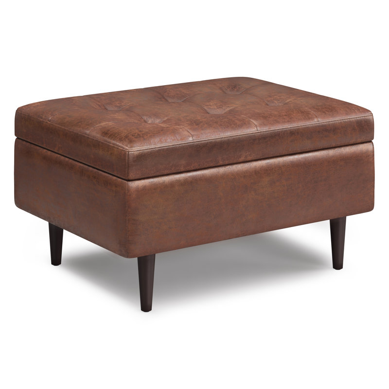 Shay 34"W Upholstered Vegan Leather Mid-Century Modern Small Lift-Top Coffee Table Storage Ottoman