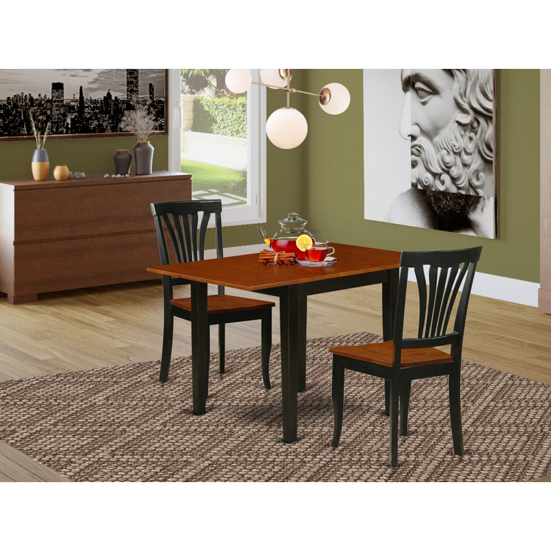  L'ensemble de salle à manger 3 pièces contient une table de salle à manger rectangulaire avec Dropleaf et 2 chaises de cuisine, 30 po x 48 po, noir et cerise